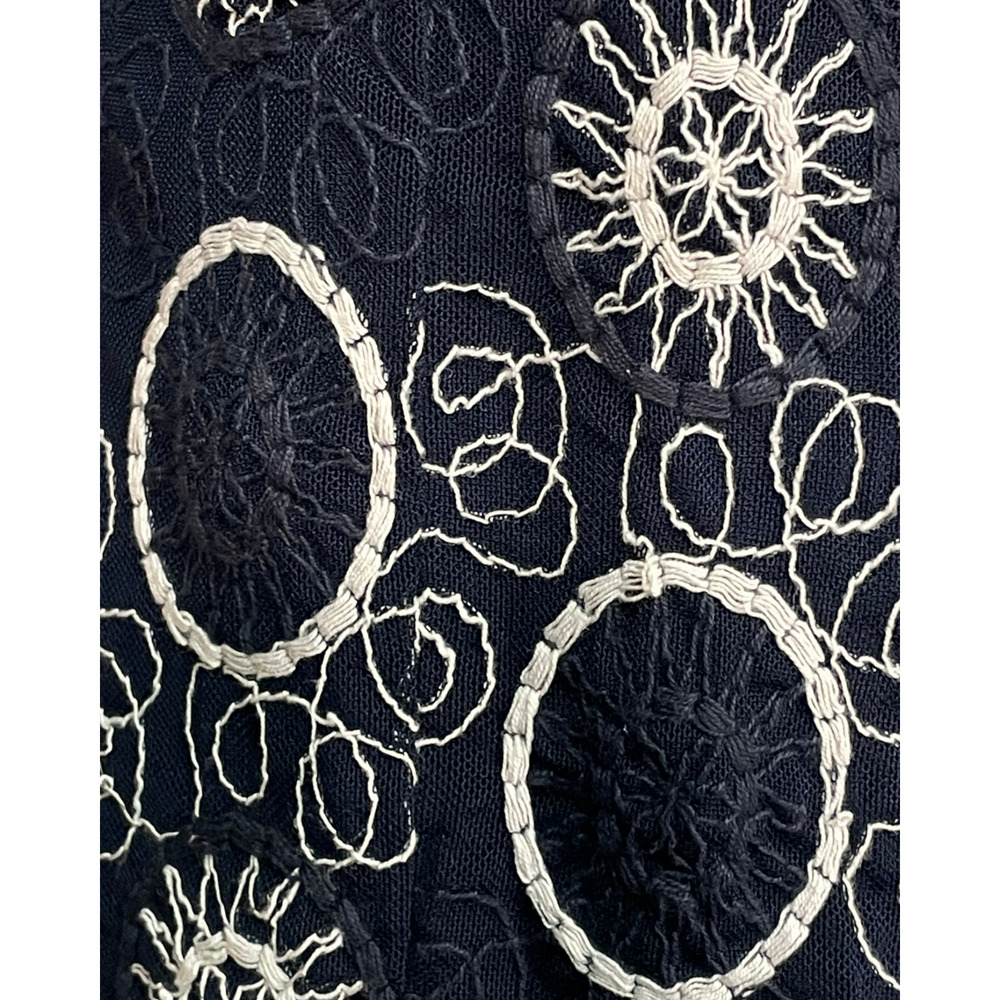 Chico's Travelers Sz 2 L 12-14 Open Cardigan Embroidered Slinky Knit Navy Blue - Picture 8 of 9